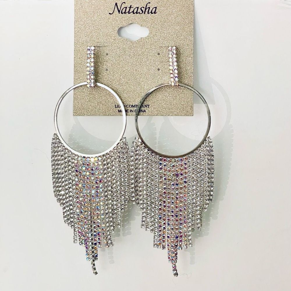 NWT Natasha Gorgeous Silver & Pink Cascade Sparkly Cubic Zirconia Glass Stone